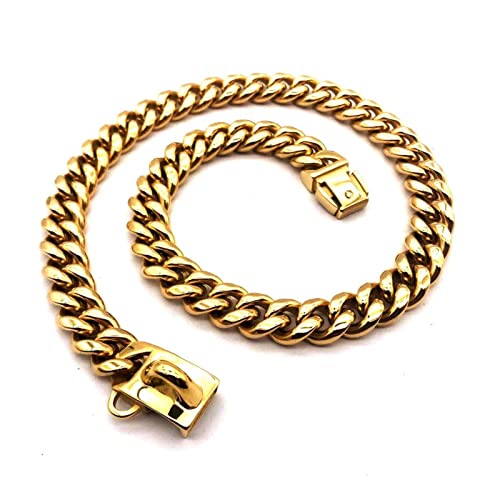 Halsband für Haustiere, klein, mittel, groß, Hundehalsband, Edelstahl, 14 mm, Hundehalsband, Halskette, P-Kette, Goldkette für (Farbe: Gold, Größe: S 14 mm x 40 cm) (Gold M 14 mm x 45 cm) von LXYDPZ