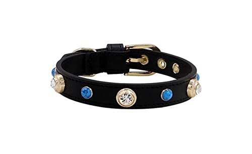 Halsband für Haustiere, luxuriöses Hundehalsband, Katzenhalsband, Zubehör, glitzernde Strasssteine, individueller Designer, blau-türkises Leder (Farbe, Größe: XXS 1,1 x 16–21 cm) (wie abgebildet, M von LXYDPZ