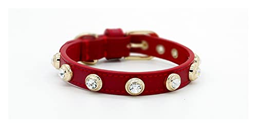 Halsband für Haustiere, luxuriöses Hundehalsband, Katzenhalsband, Zubehör, glitzernde Strasssteine, individueller Designer, echtes Leder, Kristallrot (Farbe, Größe: L 2,2 x 36–44 cm) (wie abgebildet von LXYDPZ