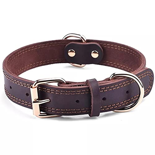 Hundehalsband aus Vintage-Leder – stabiles, langlebiges Haustierhalsband mit doppelten D-Ringen für mittelgroße bis große Hunde (braun, 47–65 cm) von LXYDPZ