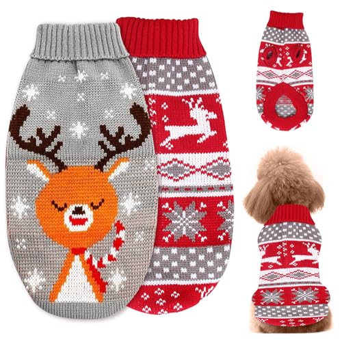 2 Stück Weihnachts Katze Hunde Pullover, Weihnachten Hundepullover, Haustier Weihnachtspullover, Katze Hund Weihnachtskostüm, Weihnachten Muster Strickwaren für Katze Klein Hunde(L) von LXYYDS