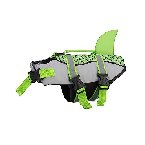 LYCICILI schwimmweste Hund mittel Haustier Hund Schwimmweste Weste Kleidung Schwimmweste Halsband Geschirr, Haustier Schwimmen Sommer Badebekleidung Schuppen Hai (Color : Green, Size : S) von LYCICILI