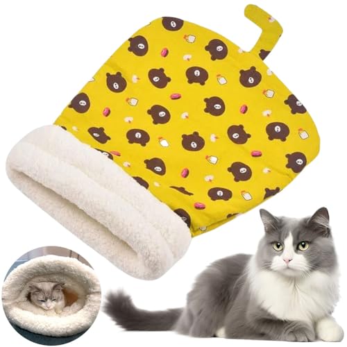 LYEAA Katzenschlafsack, weich, niedlich, Cartoon-Katzenschlafsack, Plüsch, Katzenhöhle, Bett, Haustierschlafsack for drinnen, Kätzchen und Welpen von LYEAA