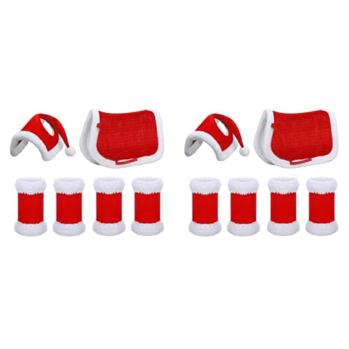 LYEAA Weihnachts-Pferde-Kostüm-Set mit Weihnachtsmütze, Schabracke, 6-teilig for festlichen Spaß, Haustier-Pferde-Leggings, Pferde-Mütze von LYEAA