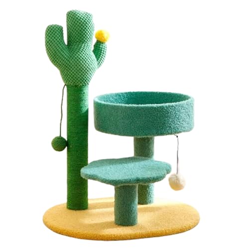 Stabiler und Nicht wackelnder Kratzbaum, integrierter Spiel- und Schlaf-Kratzbaum für den Innenbereich (Cactus) von LYFDPN