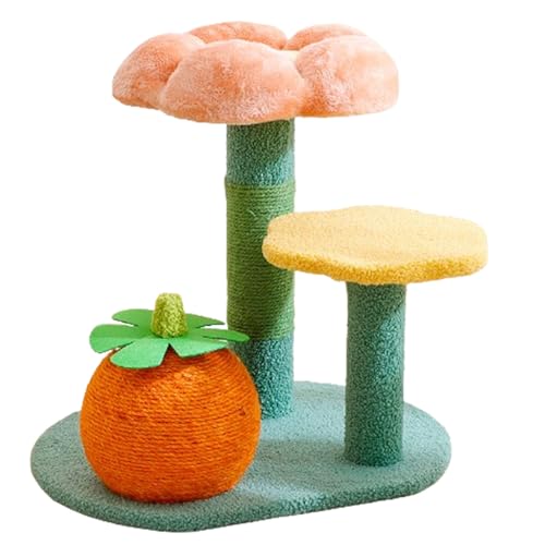Stabiler und Nicht wackelnder Kratzbaum, integrierter Spiel- und Schlaf-Kratzbaum für den Innenbereich (Flower Model orange) von LYFDPN