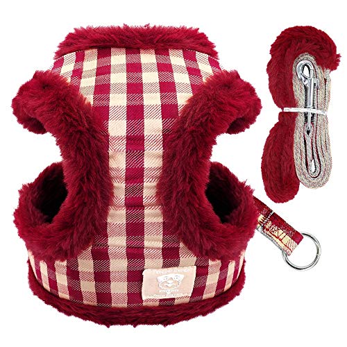 Gemütlich Warm Hundegeschirr Chihuahua kleine Hunde Katzengeschirr und Leine Set Winter-Hundewelpen-Weste weiche Fleece Gepolsterte Hundejacke Haustierzubehör (Color : Red, Größe : Small) von LYLY