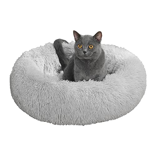 LYNAX Hundebett Rund Hundekissen Plüsch Donut katzenbettfür Katzen Und Kleine Mittelgroße Hunde Waschbar Haustierbett Dunkelgrau (40x40cm, grau) von Famry