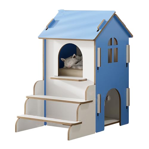 Katzenbett Für Den Innenbereich, Katzenkäfig, Katzenbox, Kaninchenhaus Aus Holz, Katzenhaus Mit Treppe, Vier Jahreszeiten, Komfort(Blue) von LYXXJRYBHD