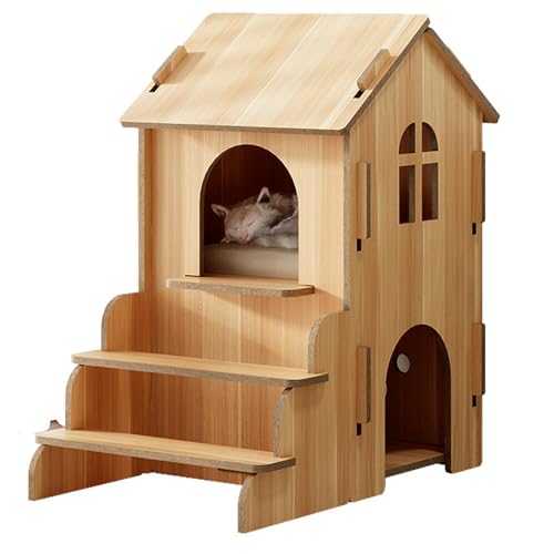 Katzenbett Für Den Innenbereich, Katzenkäfig, Katzenbox, Kaninchenhaus Aus Holz, Katzenhaus Mit Treppe, Vier Jahreszeiten, Komfort(Natural) von LYXXJRYBHD