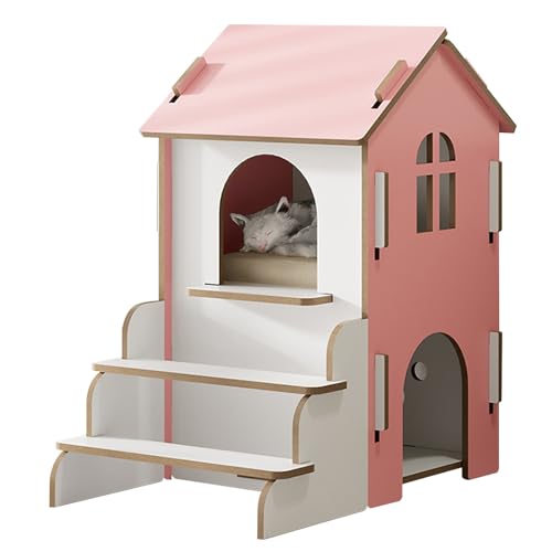 Katzenbett Für Den Innenbereich, Katzenkäfig, Katzenbox, Kaninchenhaus Aus Holz, Katzenhaus Mit Treppe, Vier Jahreszeiten, Komfort(Pink) von LYXXJRYBHD