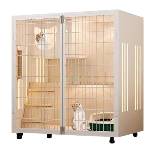 Katzenkäfig, Katzenbox, Katzenvilla für Den Innenbereich, Katzengehege, Atmungsaktive Netztür, Mit Katzenkratzbaum, Kletterleiter(White,Small) von LYXXJRYBHD