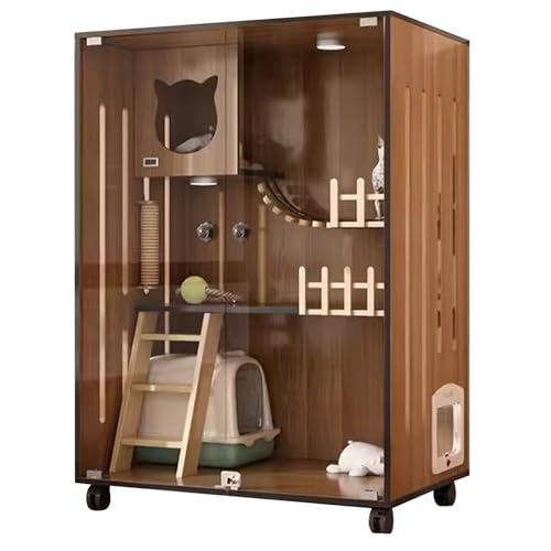 Katzenkäfig, Katzenhöhle, Katzenschrank, Mehrschichtiges Raumdesign, Belüftung Auf Beiden Seiten, für Wohnzimmer, Katzencafé(Brown,Large) von LYXXJRYBHD