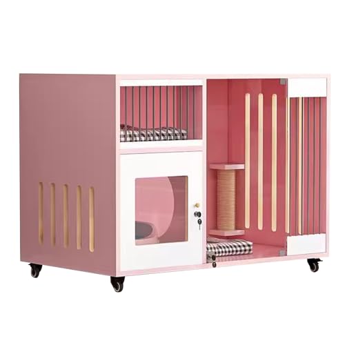 Katzenkäfig Aus Holz, Katzenbox für Den Innenbereich, Katzengehege, Verdicktes Design, Verbesserte Rollen, Einfach zu Montieren, für Kleintiere(Pink,393.3IN/100CM) von LYXXJRYBHD