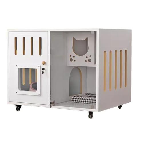 Katzenvilla, Katzen Box, Katzenkäfig für Den Innenbereich, Katzenzwinger, Katzengehege, Geschlossenes Katzenhaus Mit Rädern(White,Small) von LYXXJRYBHD