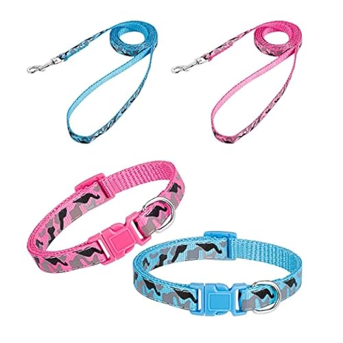 LZGOPE 2 Sets Welpenhalsband-Set mit Leine, Hundehalsband und Leine, verstellbares Hundehalsband, weiches Nylon, Haustierhalsband für Welpen, Katze, bequem und langlebig von LZGOPE