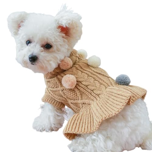 LZHUYE Hundekleidung 1 Pc Haustierbekleidung Hund Herbst Und Winter Verdickte Warme Rosa Kaffee Ball Strickpullover Pullover Kleine Mittelgroße Hunde-braun-XL von LZHUYE