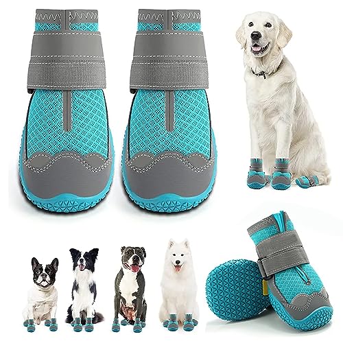 LZLUCKCOME Hundeschuhe Pfotenschutz, 4 Stück Breathable Hundeschuhe, mit Reflektierenden Riemen, Schuhe für den Hund, Klettverschluss Schneeschuhe für Hunde Outdoor Sport (1.6 Zoll, Blau) von LZLUCKCOME