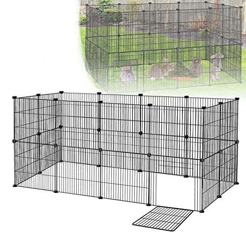 LZQ Freilaufgehege, Freigehege für Kaninchen, Meerschweinchen Käfig, Kleintiergehege mit Tür, Gehege für Kleintiere, Hasen, Frettchen, Igel, Welpen, Kätzchen, Dichtes Netz 24 PCS,142 x 72 x 72 cm von LZQ