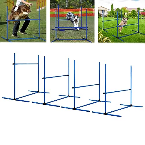 LZQ Agility Ausrüstungs Set für Hunde, Agility Hürdenset inkl. 4 x Hürden Höhenverstellbar, Haustier Trainingsset Hindernisse Hunde Training Set Slalom Stangen mit Tragetasche, 104 x 70 x 101 cm von LZQ