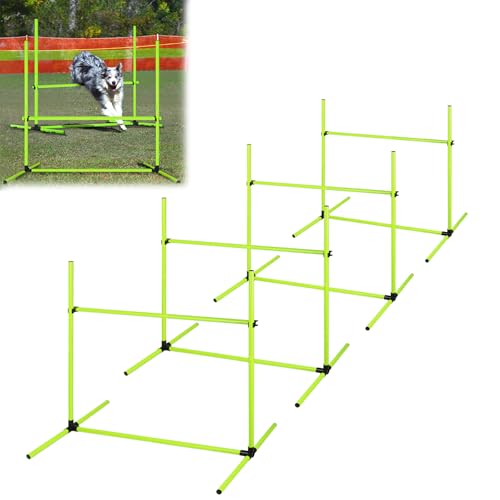 LZQ Agility Ausrüstungs Set für Hunde, Agility Hürdenset inkl. 4 x Hürden Höhenverstellbar, Haustier Trainingsset Hindernisse Hunde Training Set Slalom Stangen mit Tragetasche, 104x70x101 cm, Grün von LZQ