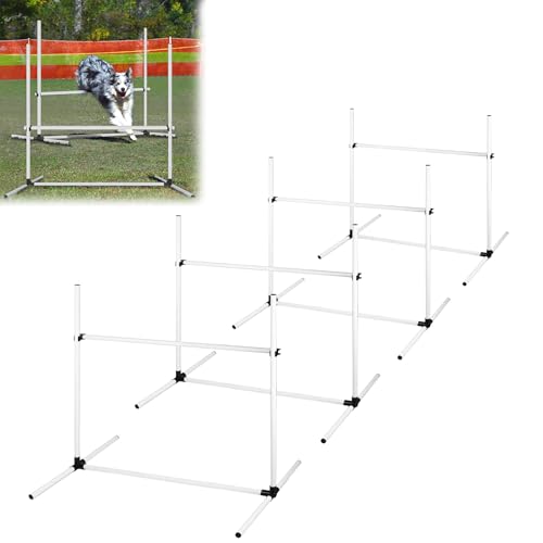 LZQ Agility Ausrüstungs Set für Hunde, Agility Hürdenset inkl. 4 x Hürden Höhenverstellbar, Haustier Trainingsset Hindernisse Hunde Training Set Slalom Stangen mit Tragetasche, 104x70x101 cm, Weiß von LZQ