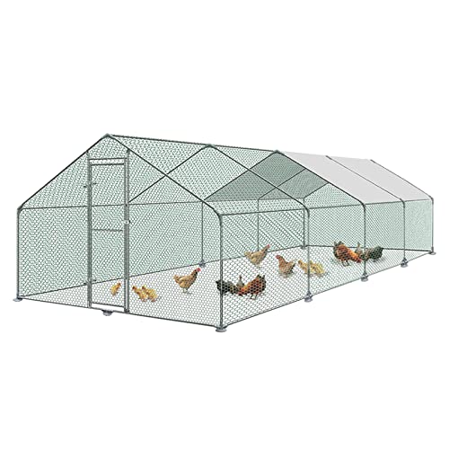 LZQ Freilaufgehege Hühner Outdoor Hühnerstall 3x8x2 m Hühnerhaus Dach Geflügelstall Verzinkter Stahlrahmen mit PE von LZQ