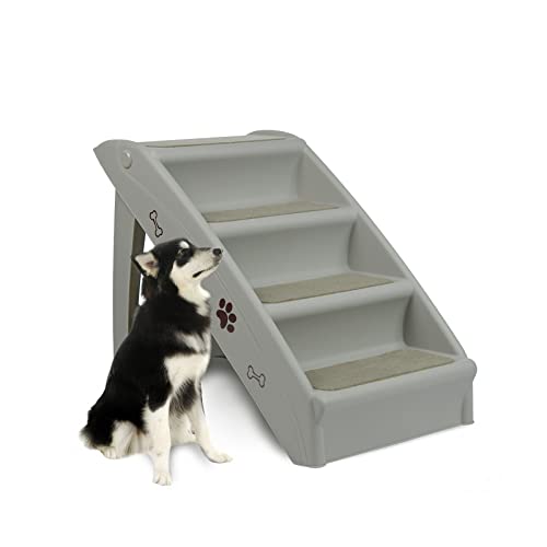 LZQ Hundetreppe Katzentreppe für Kleine Hunde Klappbar PP-Kunststoff Haustiertreppe 50cm Hoch mit Rutschfesten Stufen Hunderampe Sofa für Hunde und Katze zum Klettern und Kratzen, Grau von LZQ