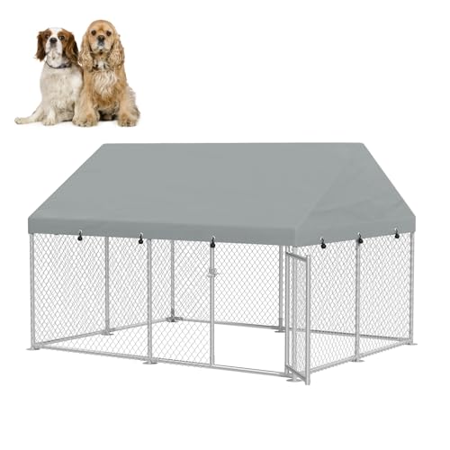 LZQ Hundezwinger Hundehütte Outdoor aus Verzinktem Stahl Hundekäfig mit Dach aus 420D Oxford-Gewebe 250x200x165cm Hundehaus Welpenlaufstall mit Verschließbares Riegelsystem, Silber LZQ Hundezwinger Hundehütte Outdoor aus Verzinktem Stahl Hundekäfig mit Dach aus 420D Oxford-Gewebe 250x200x165cm Hundehaus Welpenlaufstall mit Verschließbares Riegelsystem, Silber von LZQ