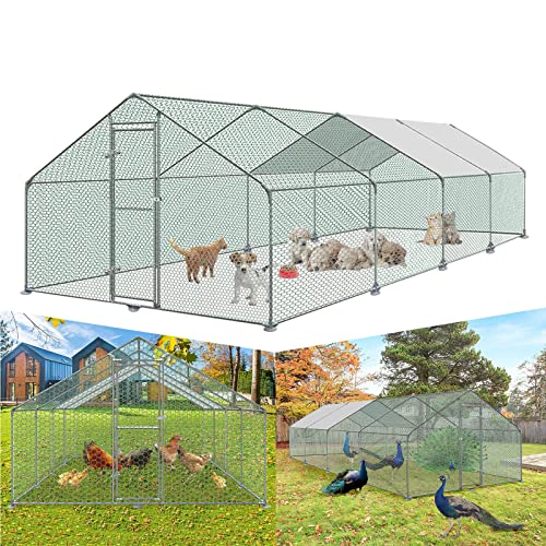 LZQ Large Metal Chicken Coop Chicken Run Walk-in Poultry Cage with Waterproof Cover for Outdoor Chicken, Duck Coops and Rabbit Runs 3 x 8 x 2 m von LZQ