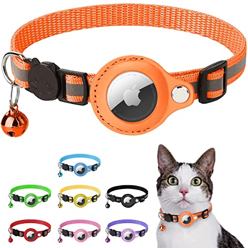 LZXLXS Airtag Katzenhalsband, Airtag Katze Halsband kompatibel mit Apple Airtag, Reflektierendes Kätzchenhalsband mit Halterung und Glocke für Mädchen Junge Katzen, Orange von LZXLXS