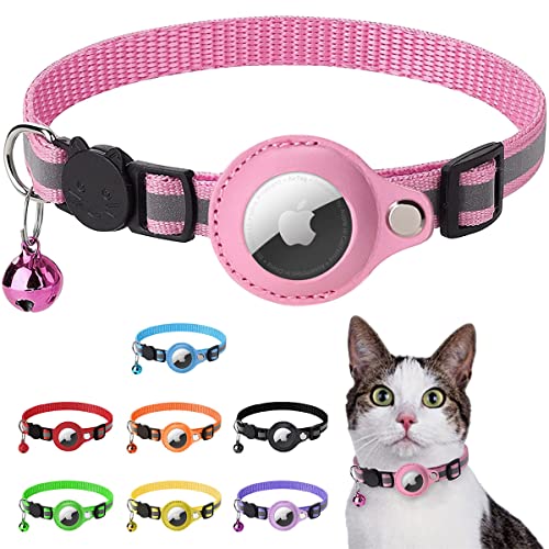 LZXLXS Airtag Katzenhalsband, Airtag Katze Halsband kompatibel mit Apple Airtag, Reflektierendes Kätzchenhalsband mit Halterung und Glocke für Mädchen Junge Katzen, Rosa von LZXLXS