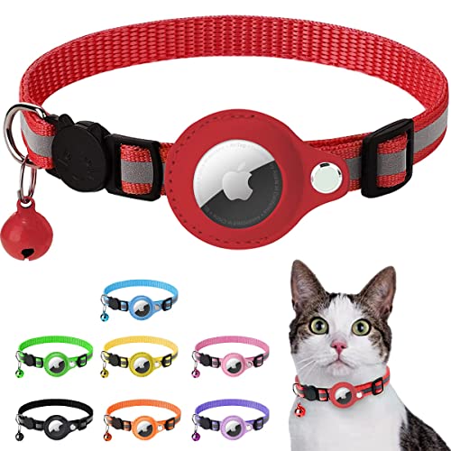 LZXLXS Airtag Katzenhalsband, Airtag Katze Halsband kompatibel mit Apple Airtag, Reflektierendes Kätzchenhalsband mit Halterung und Glocke für Mädchen Junge Katzen, Rot von LZXLXS