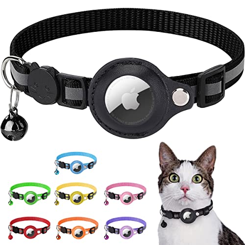 LZXLXS Airtag Katzenhalsband, Airtag Katze Halsband kompatibel mit Apple Airtag, Reflektierendes Kätzchenhalsband mit Halterung und Glocke für Mädchen Junge Katzen, Schwarz von LZXLXS