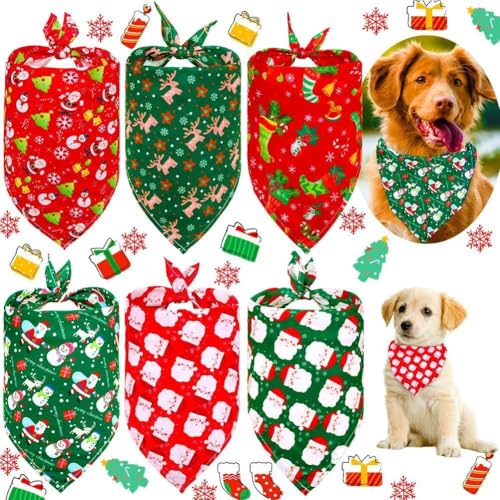 6 x Weihnachts-Hundehalstücher, Schneemann-Schneeflocke, Dreieck-Lätzchen für Weihnachten, Dreieck, Welpen, Schal, Urlaub, waschbare Lätzchen von LZYWOD