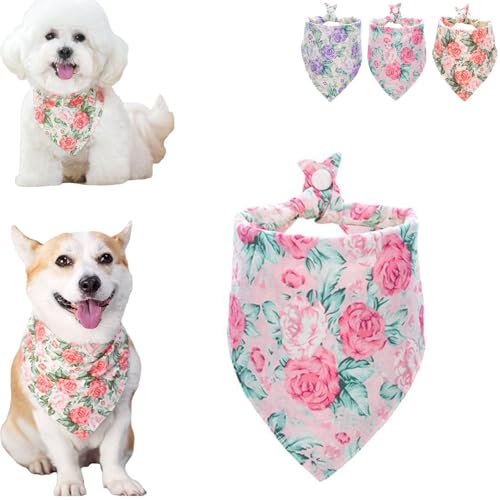 Hundehalstuch, dreieckig, weich, atmungsaktiv, Polyester, wendbar, Rosenblüte, waschbar, Lätzchen für Weihnachten von LZYWOD