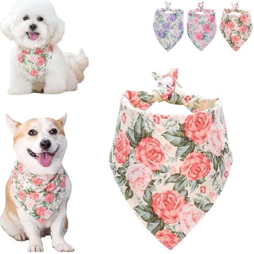 Hundehalstuch, dreieckig, weich, atmungsaktiv, Polyester, wendbar, Rosenblume, Weihnachten, waschbar, Bandschal, Hunde-Lätzchen von LZYWOD