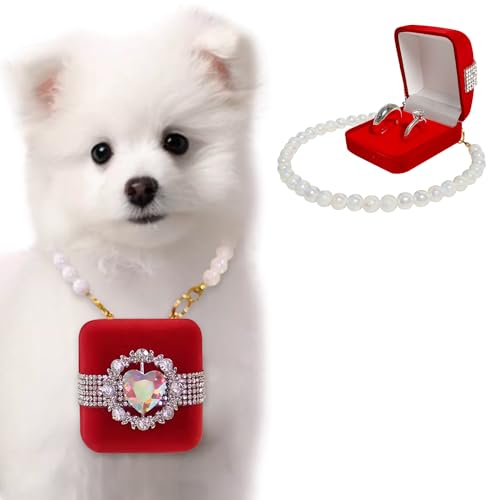 La La Pet® Abnehmbares Haustier-Hochzeitshalsband mit Ringbox, Eheringhalter, Hund, Katze, Hochzeitshalsband, Ringträger für Antrag, Verlobung, Hochzeit, Liebe, Herz, Größe S von La La Pet