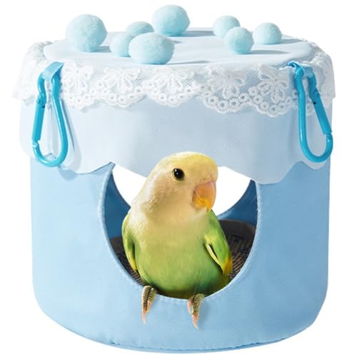 La La Pet® Hängendes Vogelnest Haus Kuchenförmige Hängematte Kuschelhütte für den Sommer Kühlvögel Schlafzelt Spielhaus für Papagei Ara Sittich Kakadu Lovebird Blau von La La Pet