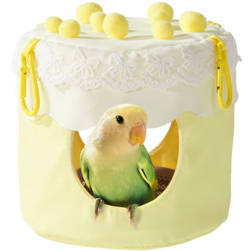 La La Pet® Hängendes Vogelnest Haus Kuchenförmige Hängematte Kuschelhütte für den Sommer Kühlvögel Schlafzelt Spielhaus für Papagei Ara Sittich Kakadu Lovebird Gelb von La La Pet