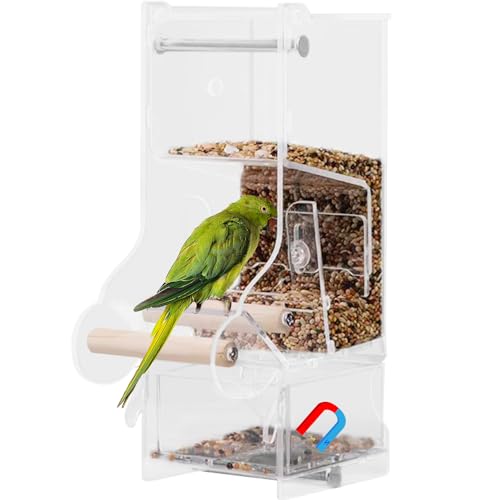 La La Pet® No Mess Automatischer Vogelfutterspender für Käfig Acryl Vogelfutterbehälter Verstellbarer Vogelkäfig Futterstation mit Sitzstange Papagei Futterstation für kleine Vögel von La La Pet