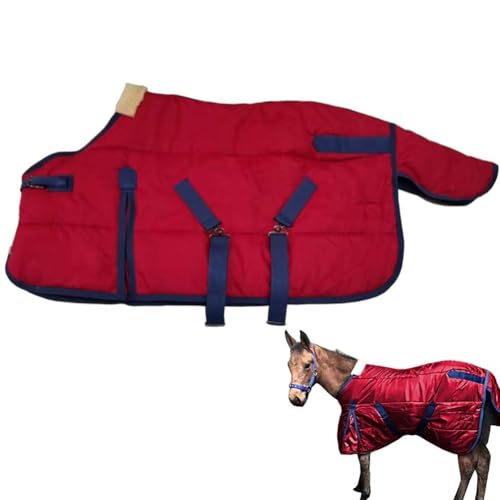 La La Pet Wasserdichte, warme Pferdedecke, verstellbar und atmungsaktiv, Kleidung für Pferde, Mini-Pony, Ripstop, mittelschwer, 220 g, Poly-Füllung für den Winter, Rot, 101,6 cm von La La Pet