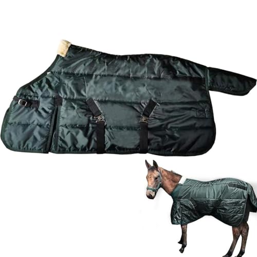 La La Pet Wasserdichte Warmhaltedecke für Pferde, verstellbar und atmungsaktiv, Mini-Pony, Ripstop, mittelschwer, 220 g, Poly-Füllung für den Winter, Grün, 117,8 cm von La La Pet