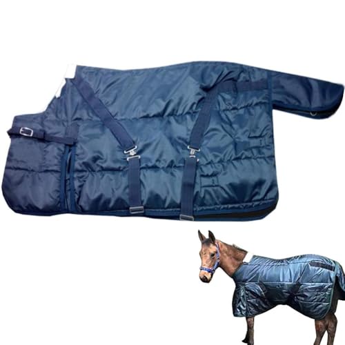 La La Pet Wasserdichte Warmhaltedecke für Pferde, verstellbar und atmungsaktiv, für Pferde, Mini-Pony, Ripstop, mittelschwer, 220 g, Poly-Füllung für den Winter, Marineblau, 109 cm von La La Pet