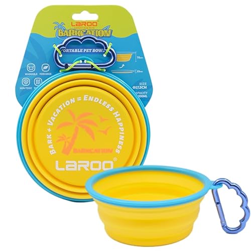 Großer Hundenapf Faltbar, 800 ml Faltbare Hundereisenäpfe, tragbarer Hundewasserfutternapf,Haustier-Katzen-Futterbecher für Reisen, Wandern (yellow) von LaRoo