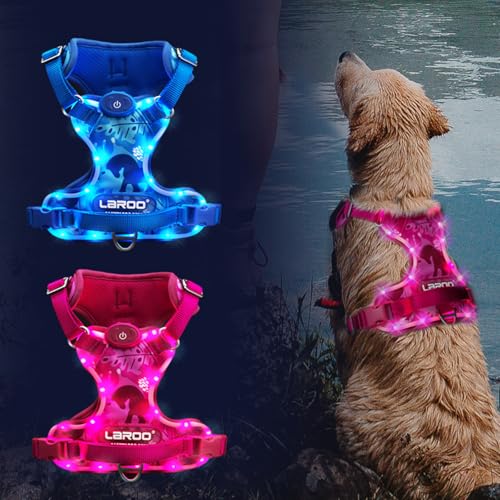 LED Hundegeschirr Leuchtend,Leuchtgeschirr für Hunde Aufladbar Verstellbar LED Leucht Brustgeschirr mit Griff für Klein Mittelgroße Grosse Hund Beleuchtetes Hundegeschirr（Pink） von LaRoo