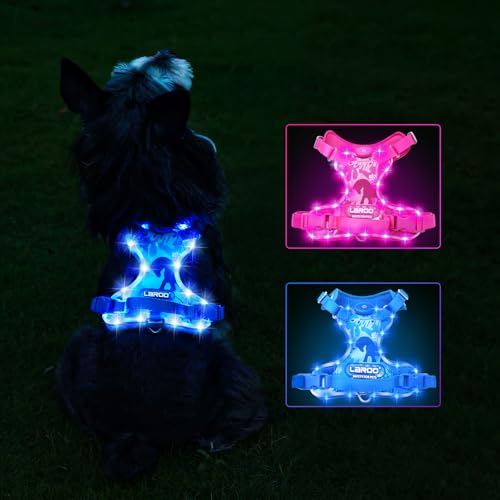 LED Hundegeschirr Leuchtend,Leuchtgeschirr für Hunde Aufladbar Verstellbar LED Leucht Brustgeschirr mit Griff für Klein Mittelgroße Grosse Hund Beleuchtetes Hundegeschirr von LaRoo