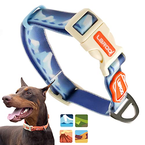 LaRoo Hundehalsband Wasserfest, Zugfestigkeit Verstellbar Weich Komfort Dauerhaft PVC-Beschichtetes Bunt Nylongewebe Hundehalsband mit Edelstahl D-Ring, für Welpen kleine Mittel Große Hunde (L, Blau) von LaRoo