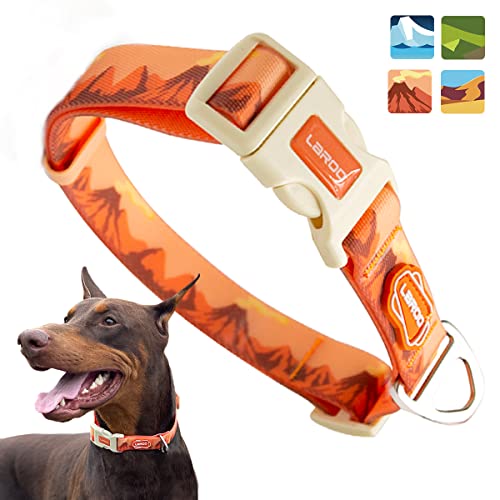 LaRoo Hundehalsband Wasserfest, Zugfestigkeit Verstellbar Weich Komfort Dauerhaft PVC-Beschichtetes Bunt Nylongewebe Hundehalsband mit Edelstahl D-Ring für Welpen kleine Mittel Große Hunde (L, Orange) von LaRoo