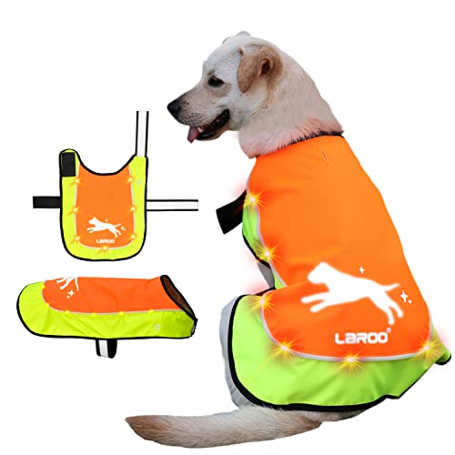 LaRoo Hunderegenmantel, Leuchtendes LED Wasserdicht Winter Reflektierende Regenmantel für Hunde mit Bauchschutz,USB Wiederaufladbarem Sicherheitsweste für Kleine Grosse Hunde(L,Fluoreszierende Orange) von LaRoo